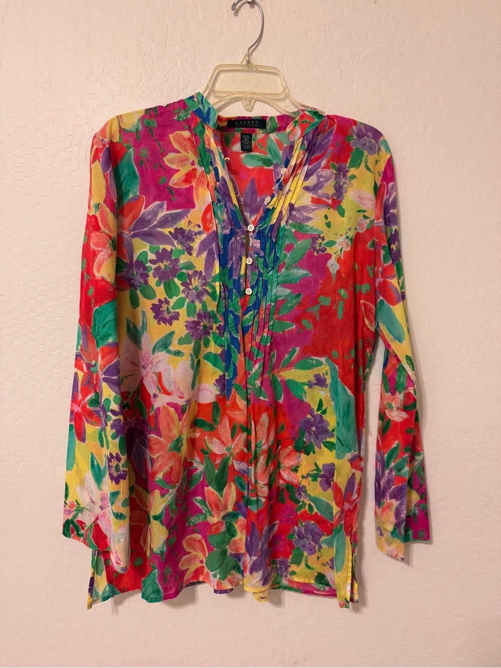 Lauren Ralph Lauren Multicolor Floral Pintuck Button-Front Blouse